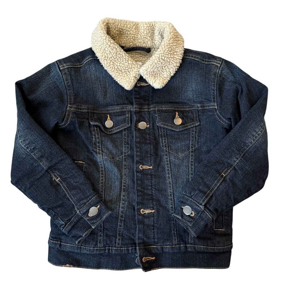 Wonder Nation boys small 6-7 dark wash blue denim jean jacket fleece lined